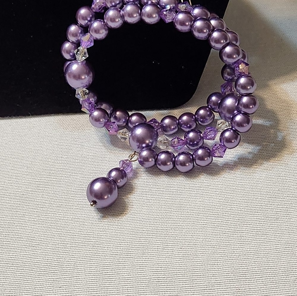 “SOLD” Hand Crafted Elegant Purple Jewelry Set Necklace Wrap Bracelet Earrings - Picture 2 of 6